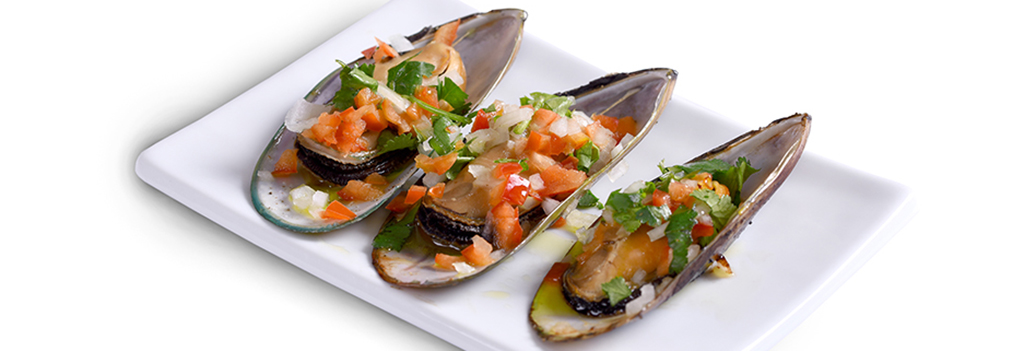 Mexilhão meia Concha com vinagrete tricolor